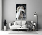 Flowing Mane White Stallion Glass Wall Art