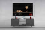 Standing Lion and Sleeping Lioness Glass Wall Art