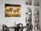 Running Horse Herd Golden Water Glass Wall Art