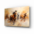 Four Running Horses Ochre Glass Wall Art