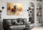 Four Running Horses Ochre Glass Wall Art