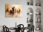 Four Running Horses Ochre Glass Wall Art